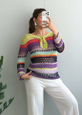 Size S-M, Multi-Color Crochet Stripe Top - Closet by Payal