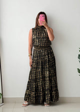 Size M-L Black & Gold Printed Maxi Dress