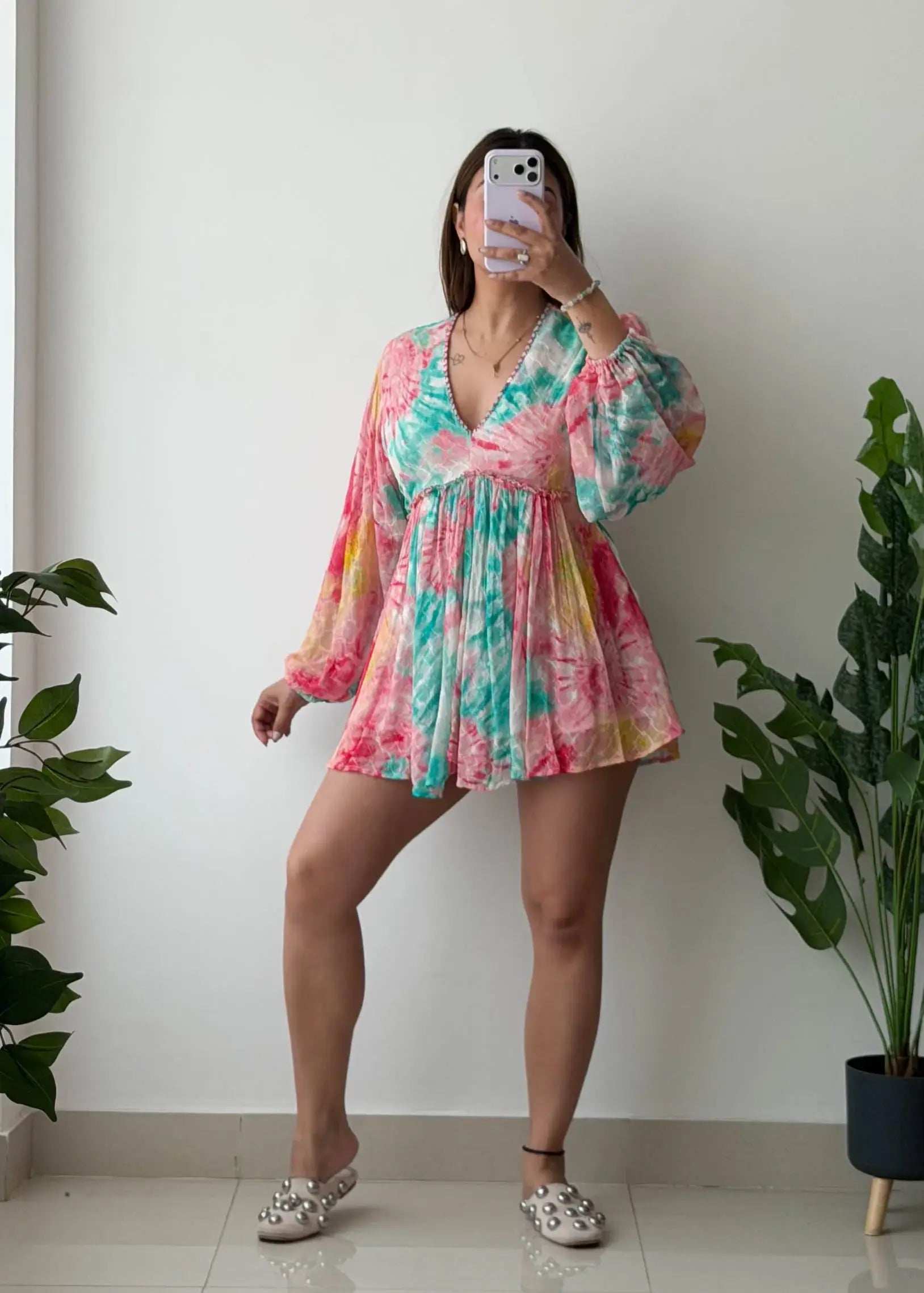 Size S-M, Pastel Tie-Dye Flowy Mini Dress
