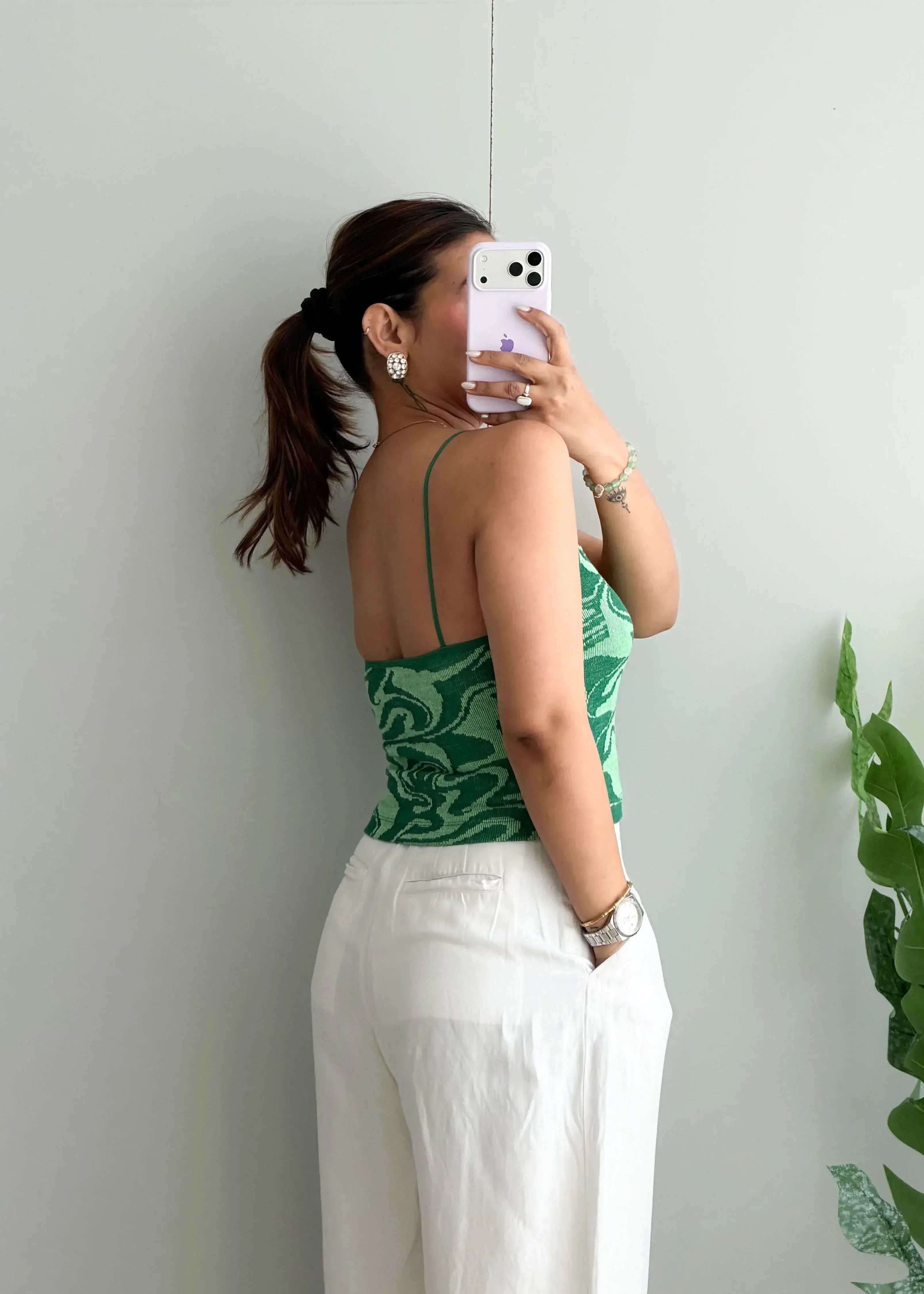 Size S-M, Green Abstract Print Cami Top - Closet by Payal