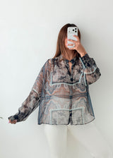 Size M-L Grey Paisley Sheer Shirt