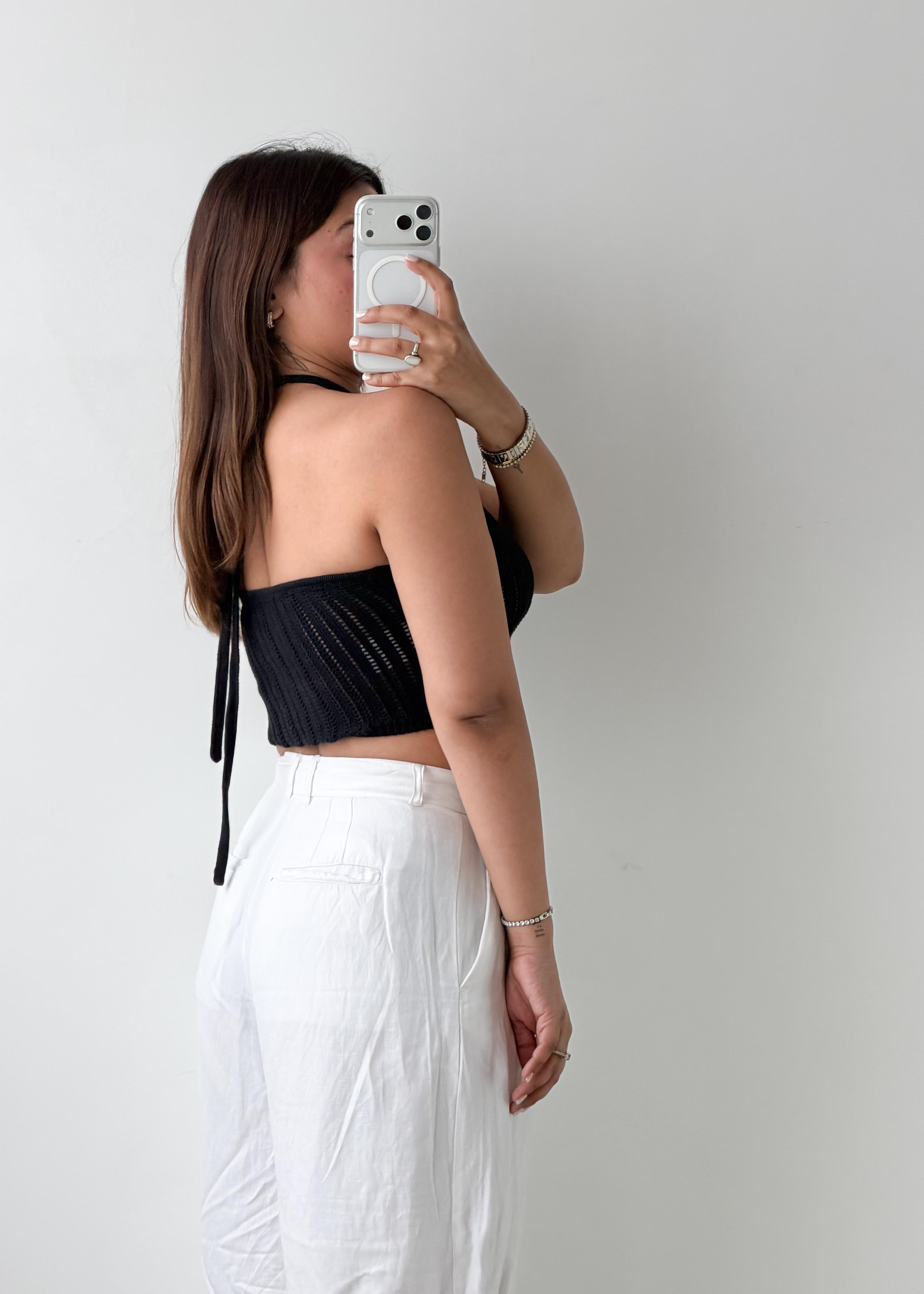 Size XS-S Black Halter Crochet Top