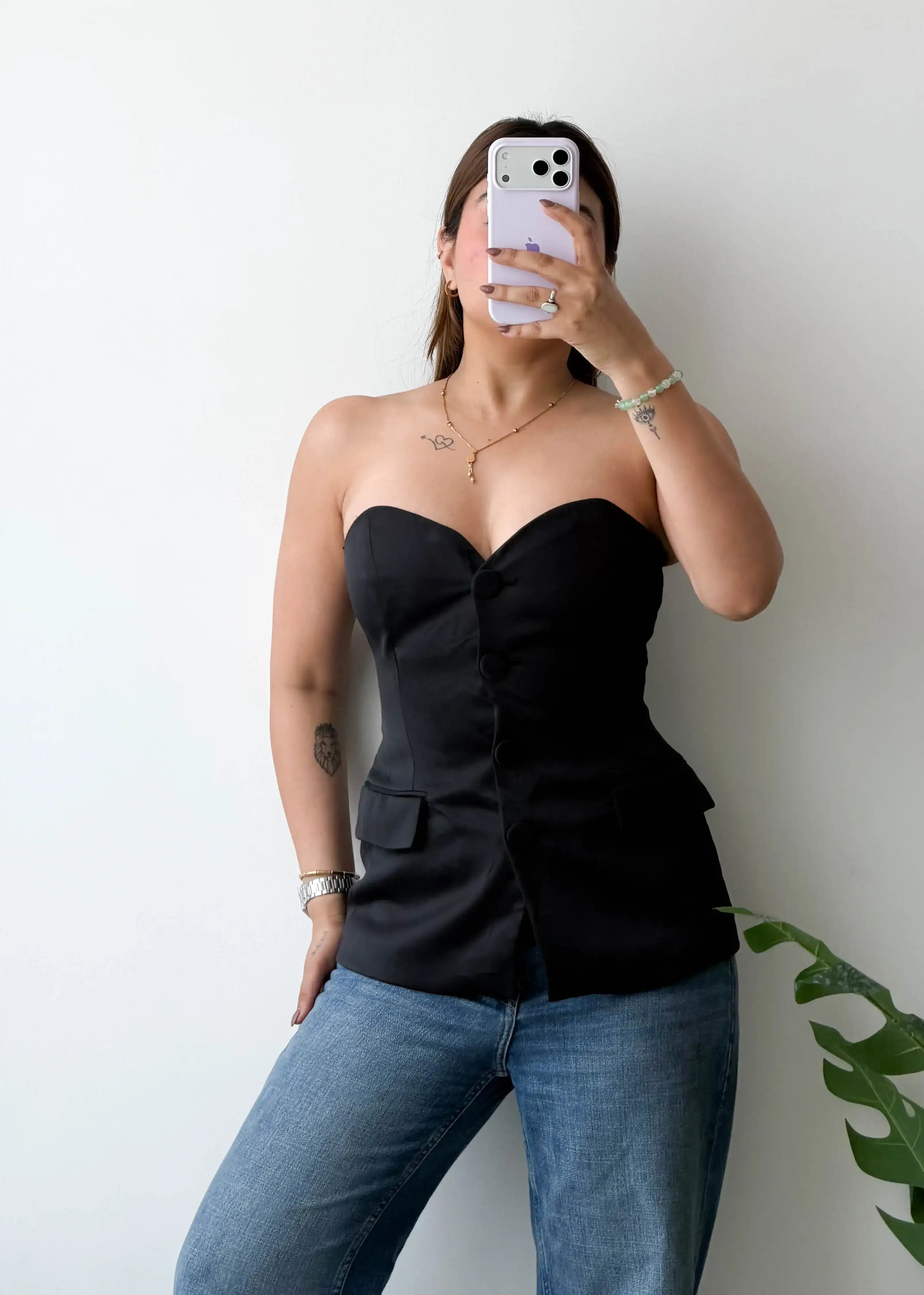 SIZE XS-S, Black Corset Style Strapless Top