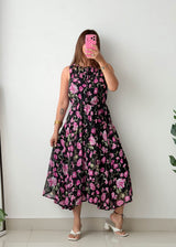 Size S-M Black Floral Midi Dress