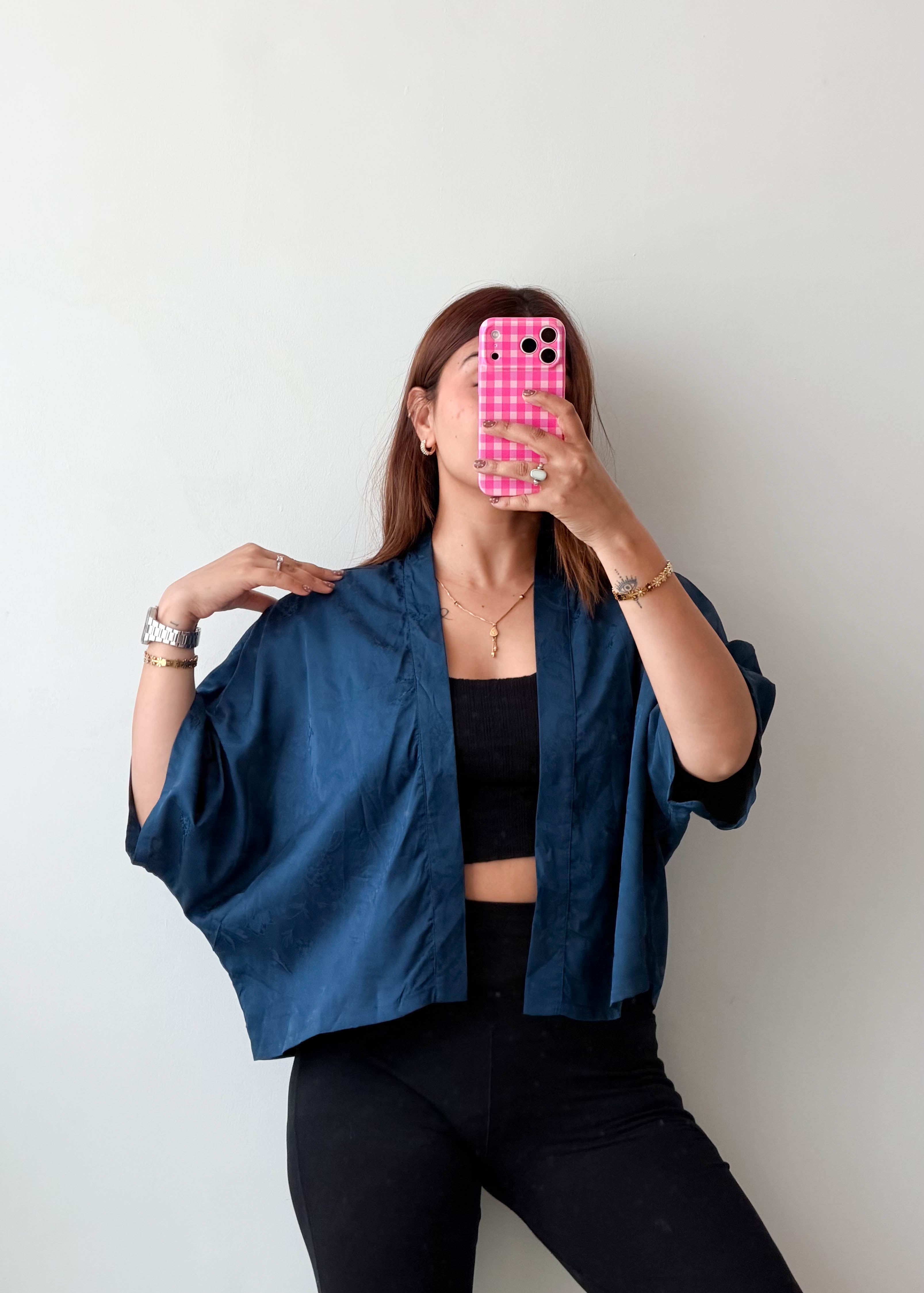 Free Size Navy Open Front Shrug