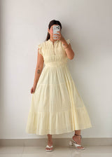 Size S-M Cream Smocked Tiered Midi Dress