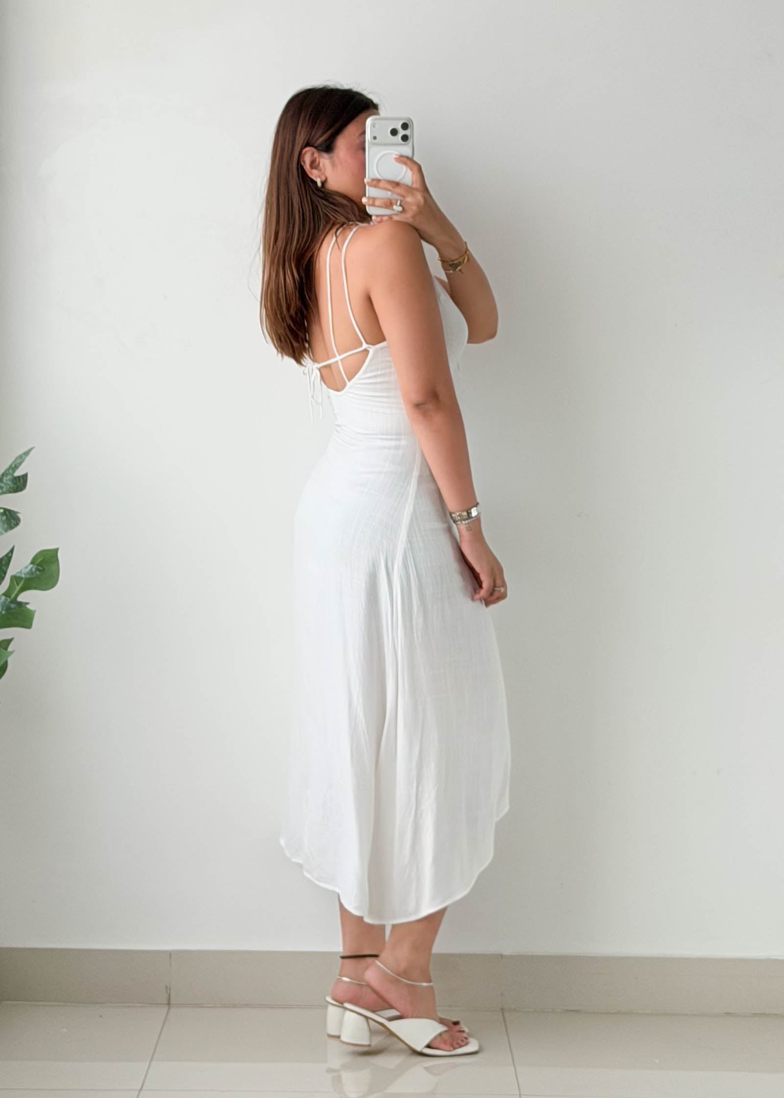 Size XS-S White Ruched Midi Dress