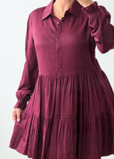Size S-M Burgundy Tiered Shirt Mini Dress