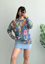 Size L-XL, Colorful Typography Print Street Style Top - Closet by Payal