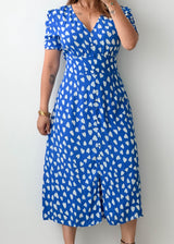Size M-L Blue Heart Print Midi Dress