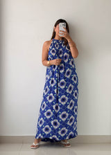 Size M-L Blue Floral Halter Maxi Dress