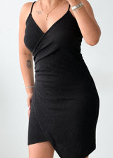 Size XS-S Black Asymmetric Ruched Midi Dress