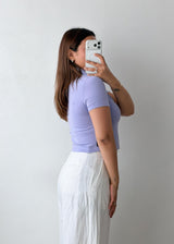 Size S-M Lilac Zip-Up Ribbed Polo Top