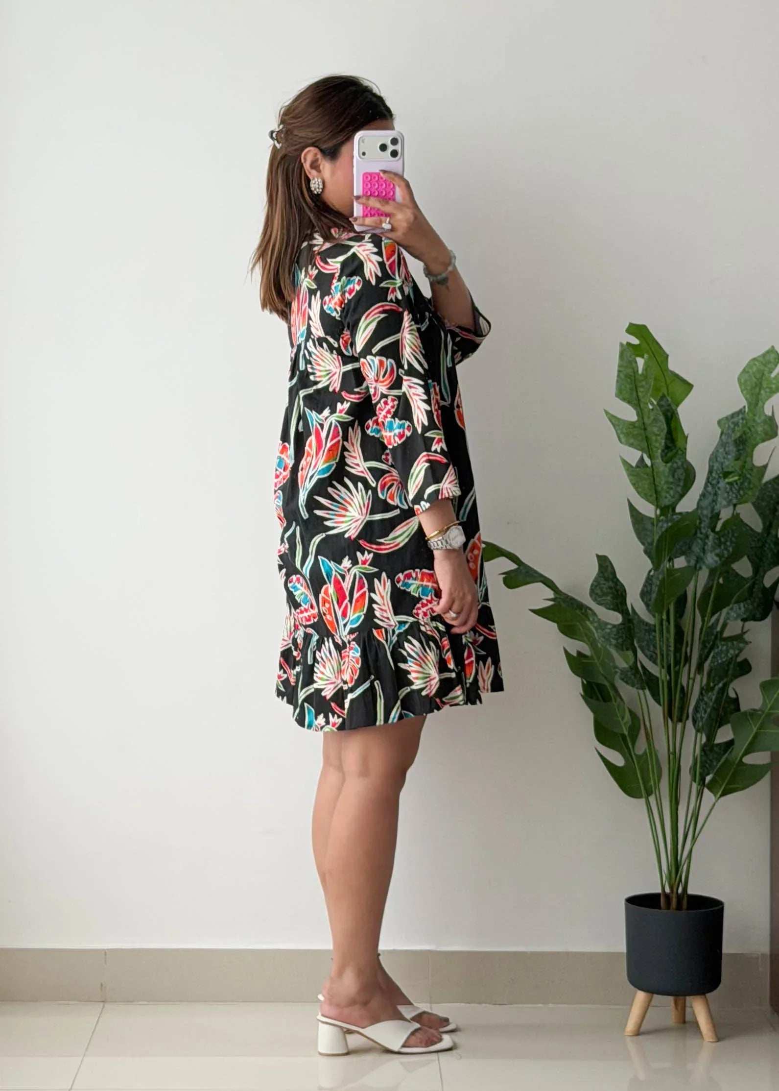 Size S-M, Black Floral Tiered Mini Dress
