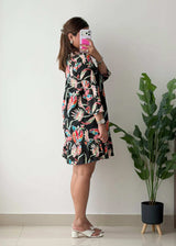 Size S-M, Black Floral Tiered Mini Dress