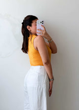 Size L-XL Mustard Ribbed High Neck Bodysuit