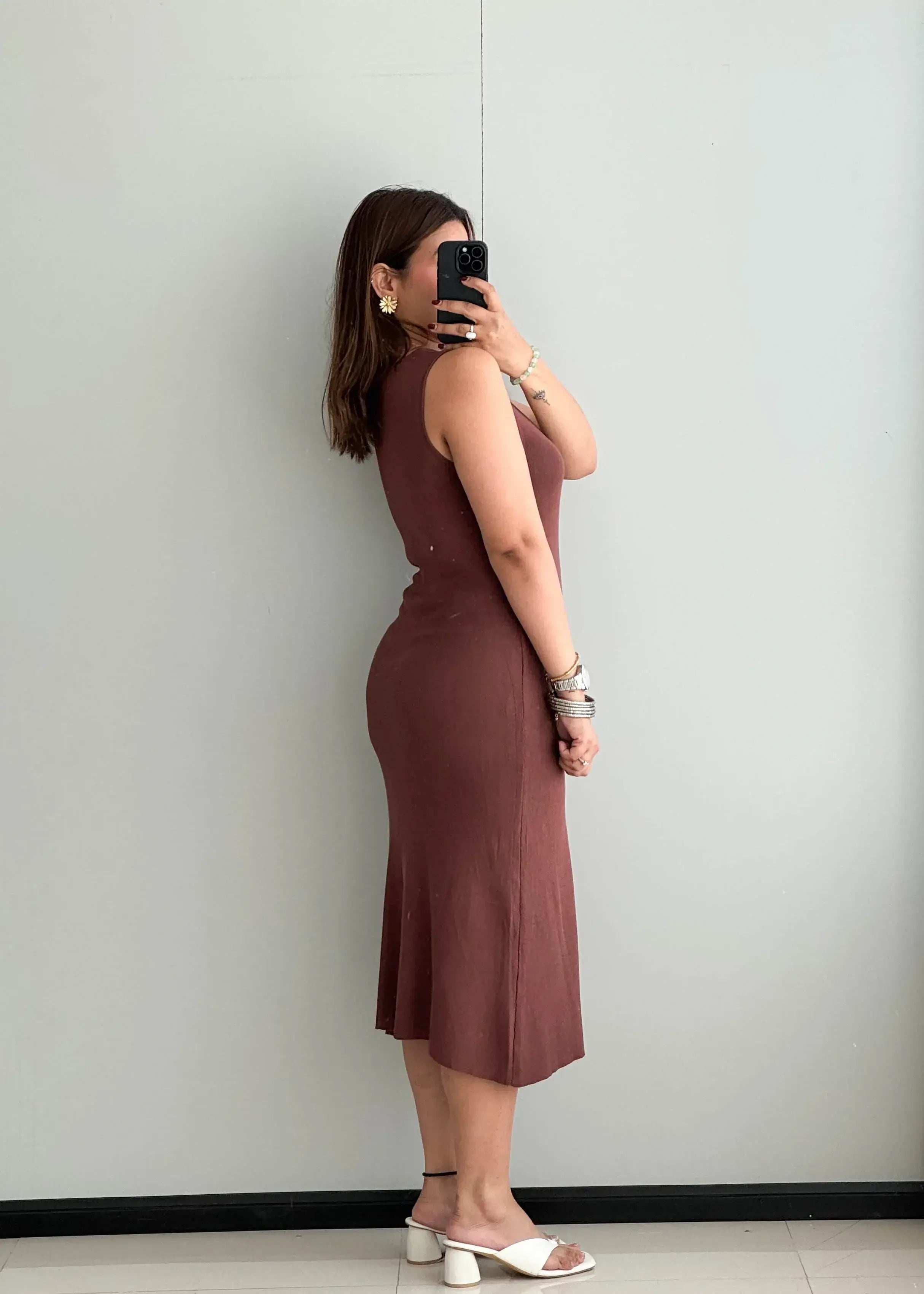 SIZE M-L, Brown Straight Fit Dress - Closet by Payal
