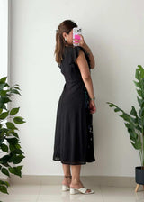 Size M, Black Floral Fit & Flare Midi Dress