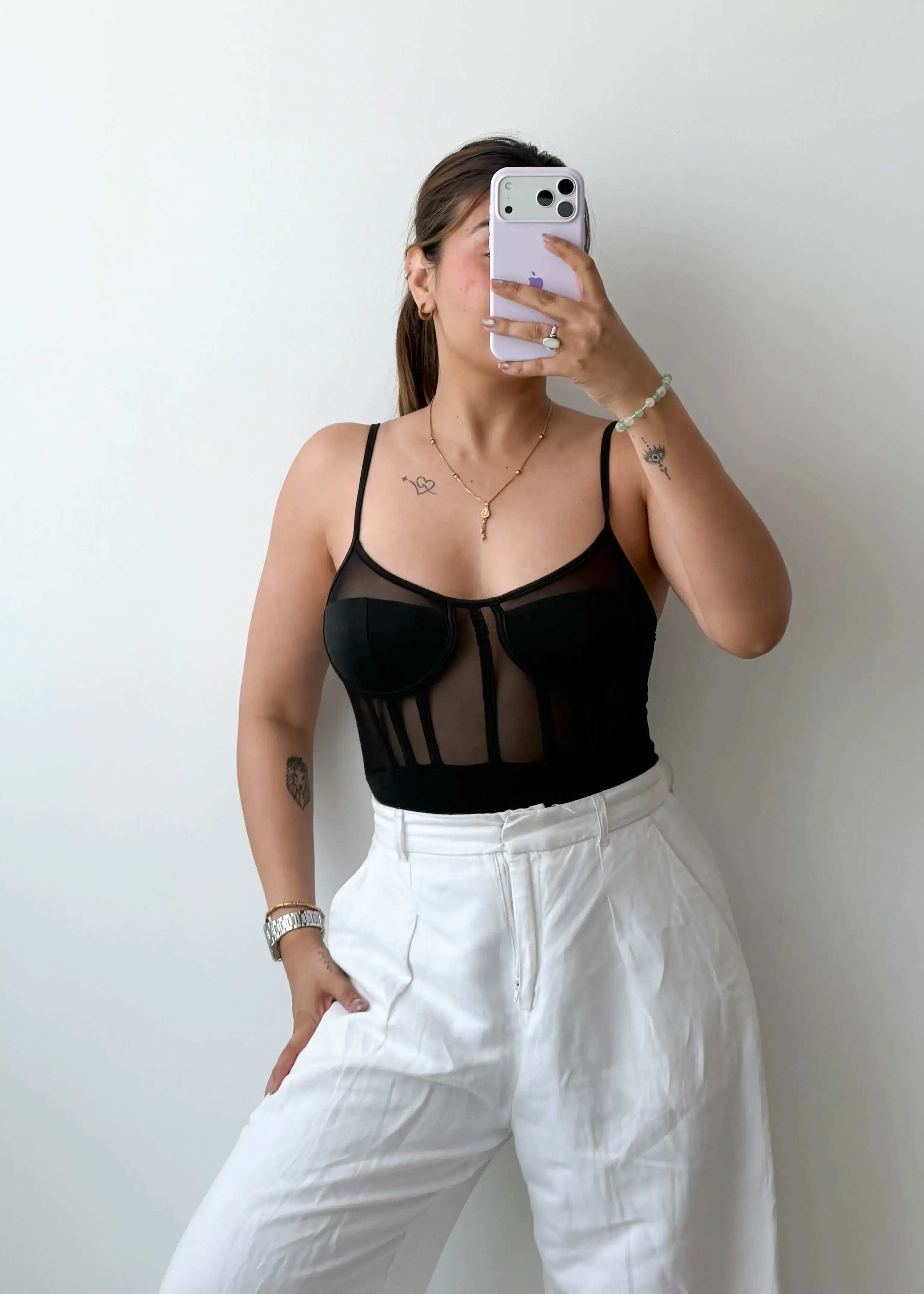 Size XS-S Black Sheer Corset Bodysuit