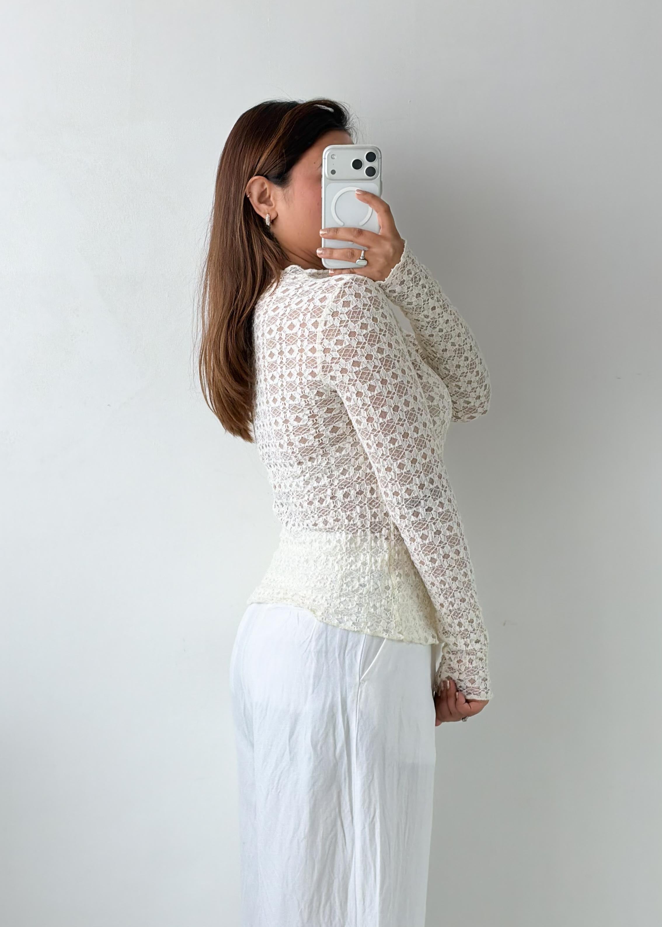 Size S-M White Floral Lace Top