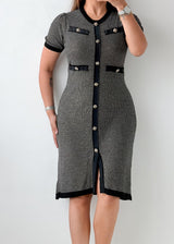 Size L-XL Grey & Black Contrast Knit Midi Dress