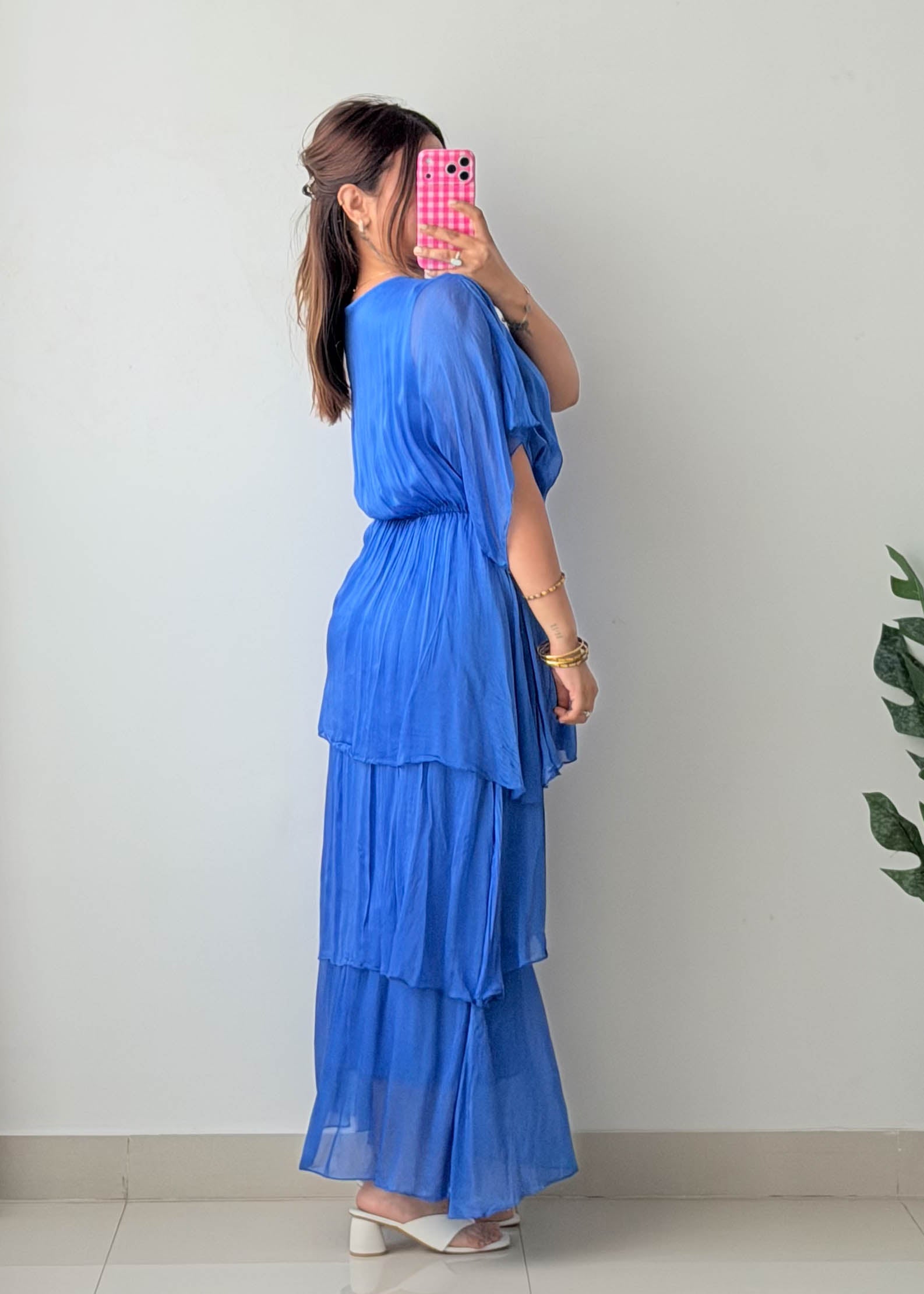 Size M-L Blue Cotton Tiered Maxi Dress