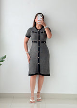 Size L-XL Grey & Black Contrast Knit Midi Dress