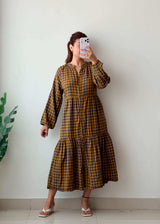 Size S-M Brown Checked Midi Dress