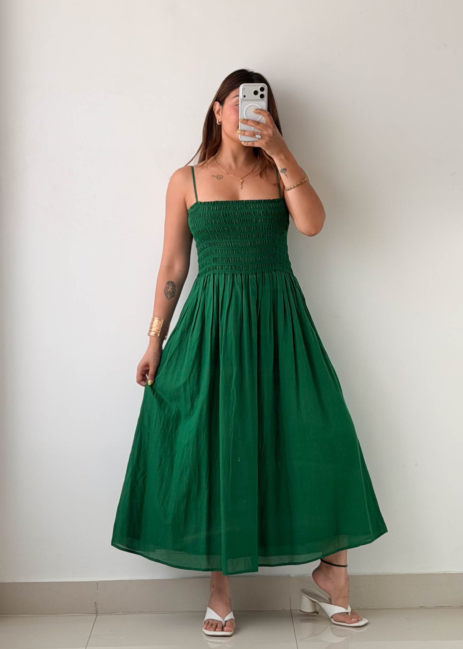 Size S-M Emerald Green Smocked Maxi Dress