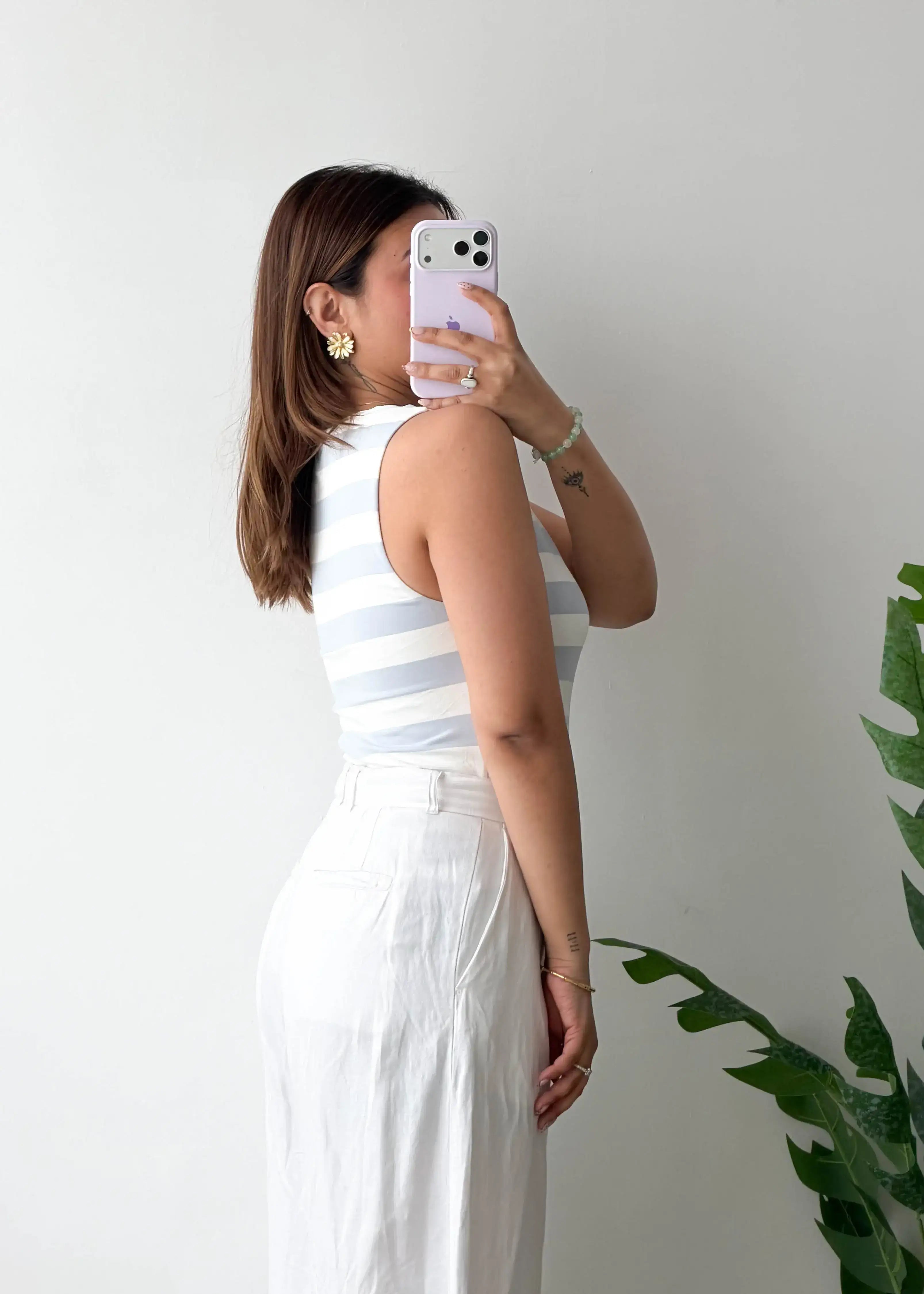 Size L, Grey & White Striped Sleeveless Bodysuit