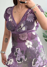 Size L-XL, Lavender Bloom Mesh Top - Closet by Payal