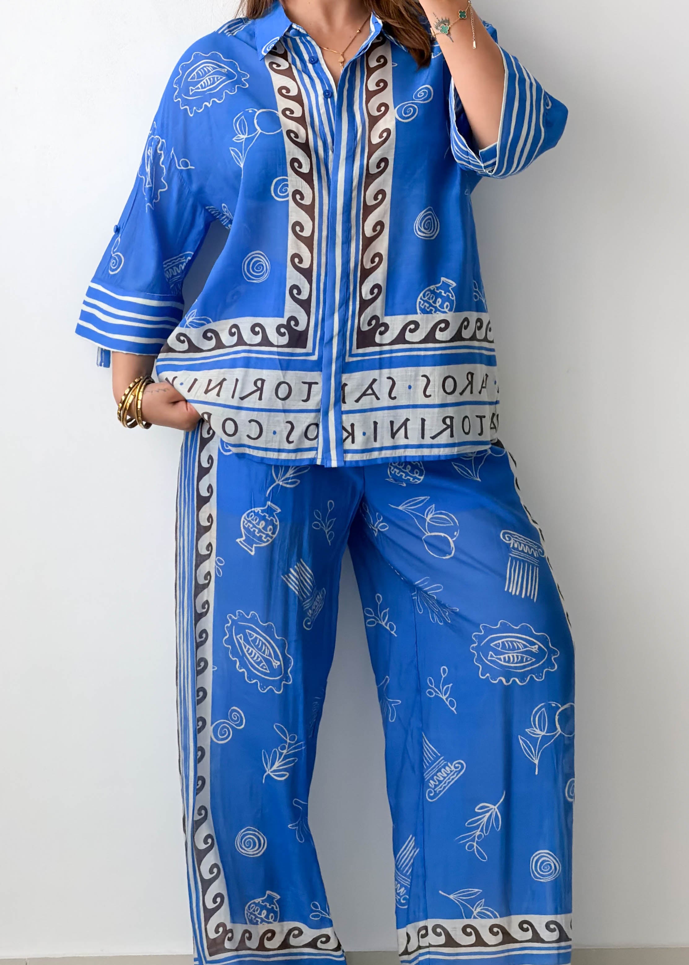 Size M / L-XL Blue Printed Co-Ord Set