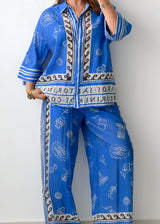 Size M / L-XL Blue Printed Co-Ord Set