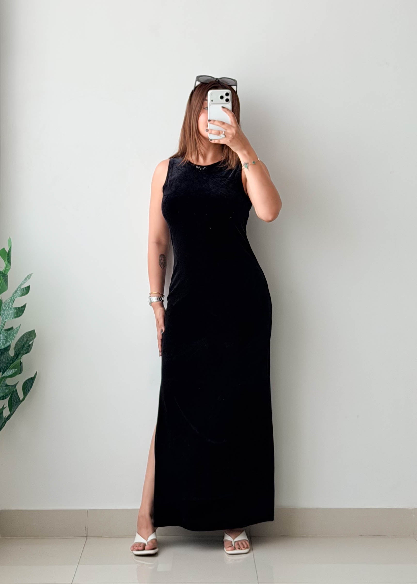 Size S-M Black Sleeveless Side Slit Maxi Dress