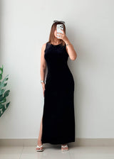 Size S-M Black Sleeveless Side Slit Maxi Dress