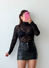Size M Black High Neck Lace Bodysuit