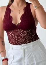 Size XS-S Burgundy Lace Halter Bodysuit