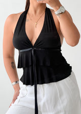 Size XS-S Black Tiered Halter Top