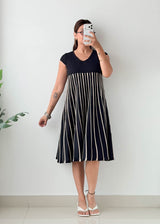 Size S-M Navy Striped Flared Knit Midi Dress