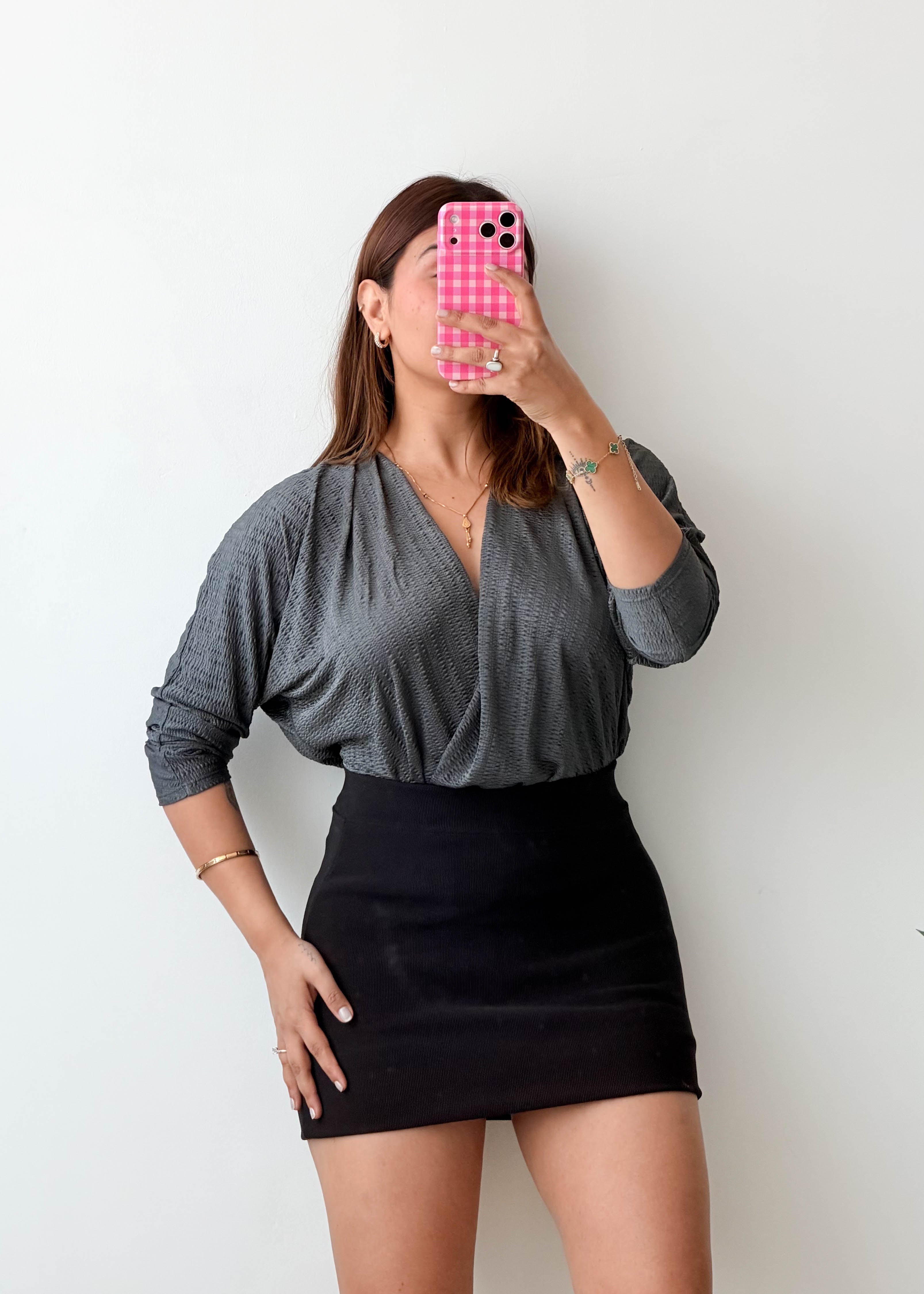 Size M-L Charcoal Wrap Bodysuit