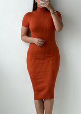 Size XS-S Rust Ribbed Knit Midi Dress