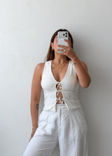 Size XS-S White Lace-Up Sleeveless Top