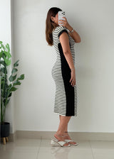 Size S-M Black & White Striped Knit Midi Dress