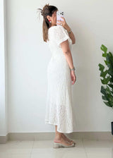 Size M, White Crochet Midi Dress