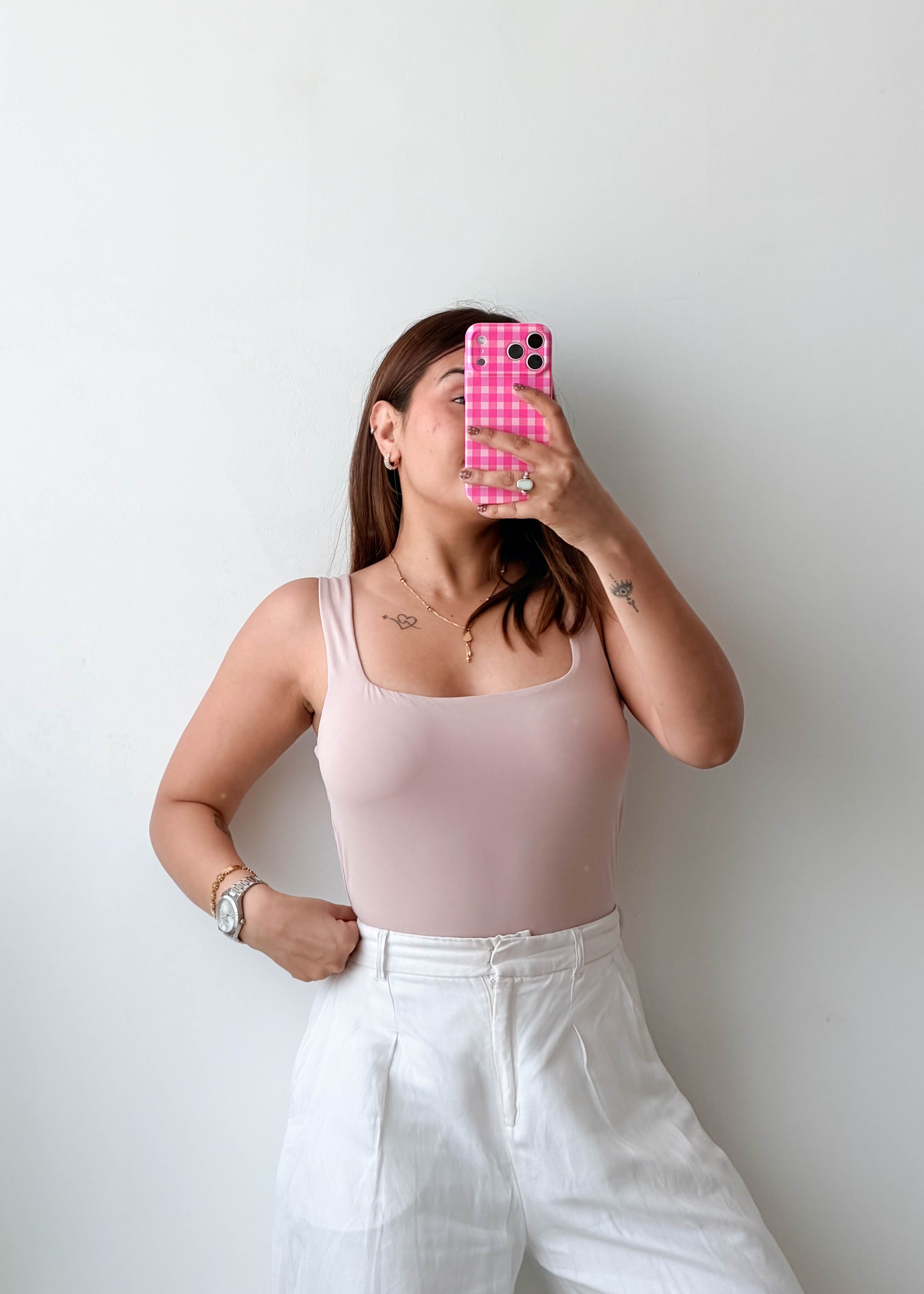 Size L Blush Pink Square Neck Bodysuit