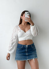 Size XS-S White Lace Wrap Crop Top