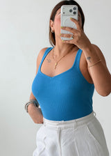 Size M-L Blue Ribbed Tank Top