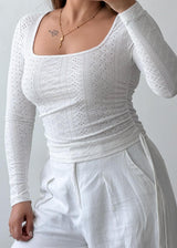 Size S-M White Textured Square Neck Top