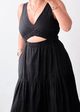 Size XS-S Black Cut-Out Tiered Maxi Dress