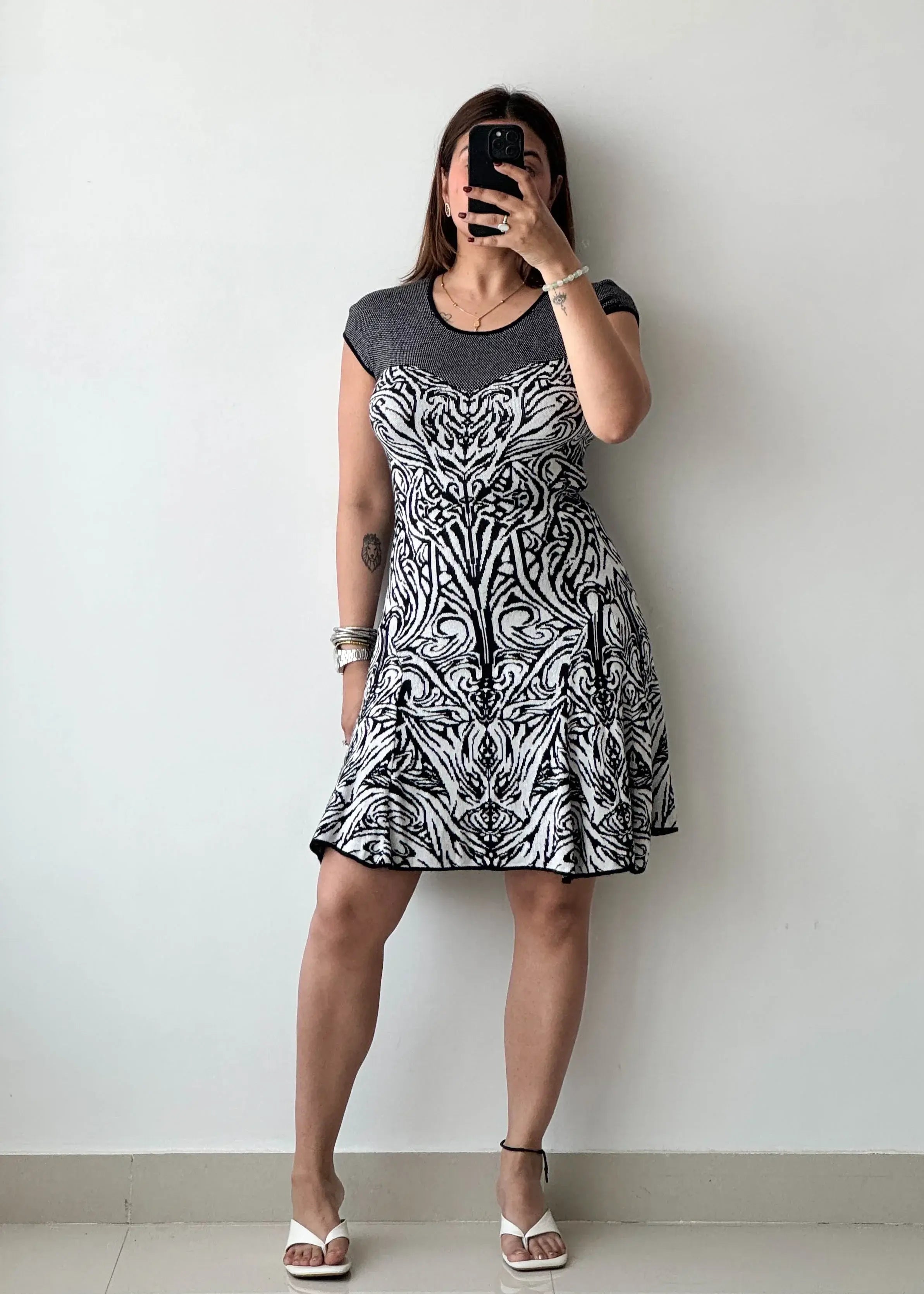 SIZE S-M, Ribbed Printed Mini Dress - Closet by Payal